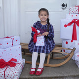 KATHERINE JOHNSON DRESS NAVY TARTAN WITH CRANBERRY WAVES HAND SMOCKING