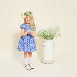 KATHERINE JOHNSON DRESS LIBERTY BETSY BLUE WITH LIGHTENING HAND SMOCKING